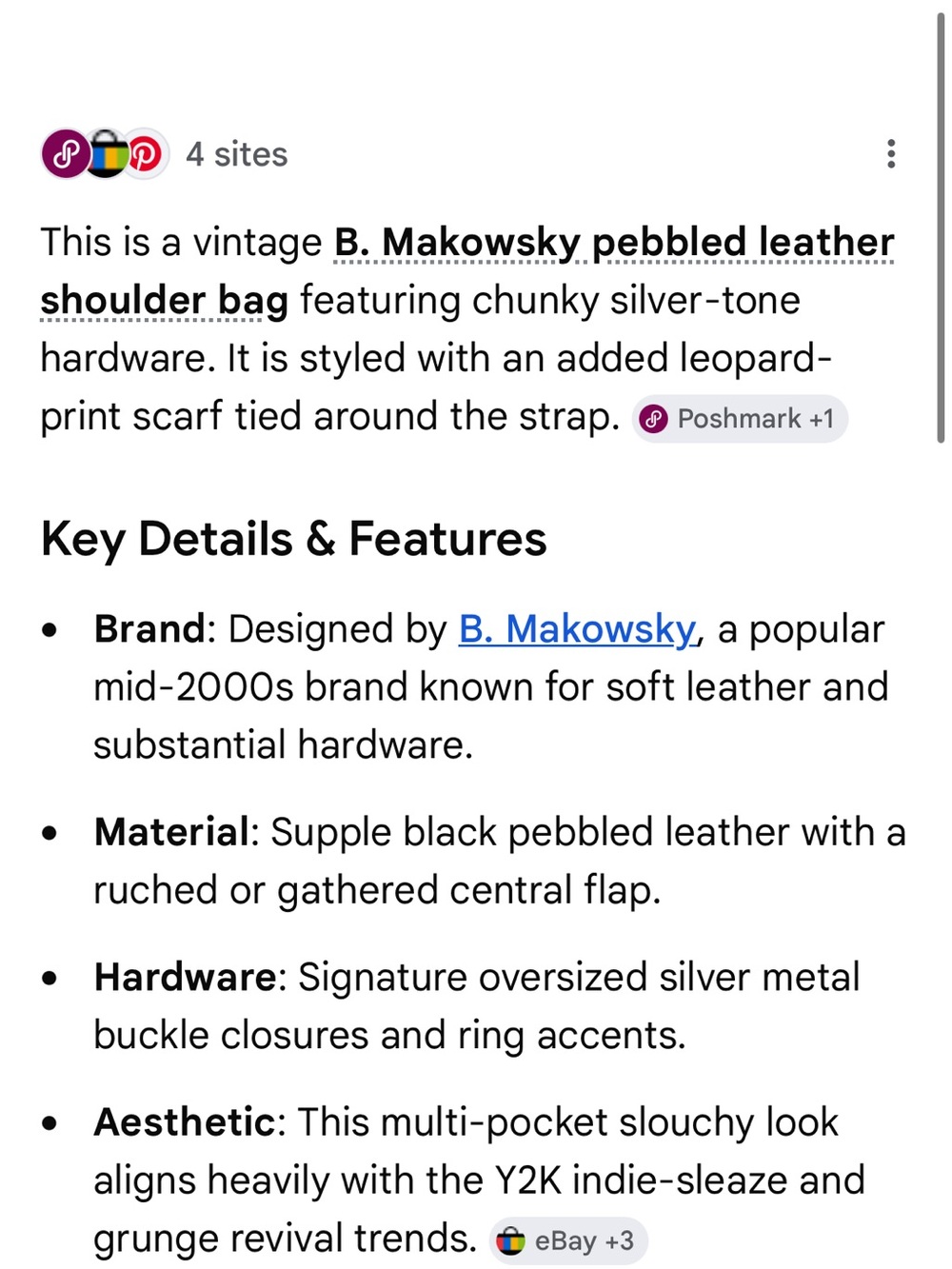 b. makowsky #230 Vintage Leather Black Shoulder Satchel with leopard interior - Picture 7 of 16